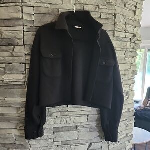 Black Cropped Button Up Sweater